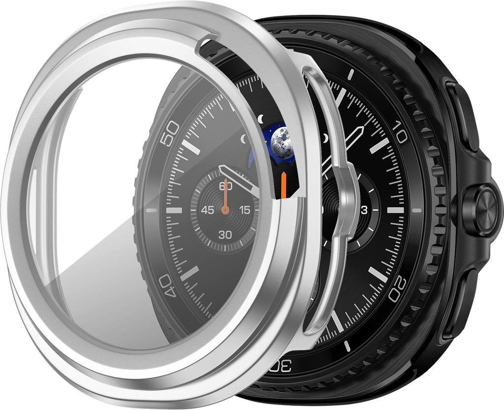 Bandz PC-Hartschalenetui mit Bildschirmschutz - passend für Samsung Galaxy Watch 8 Classic - Hartplastik-Schutzhülle - Vollschutz (silber)