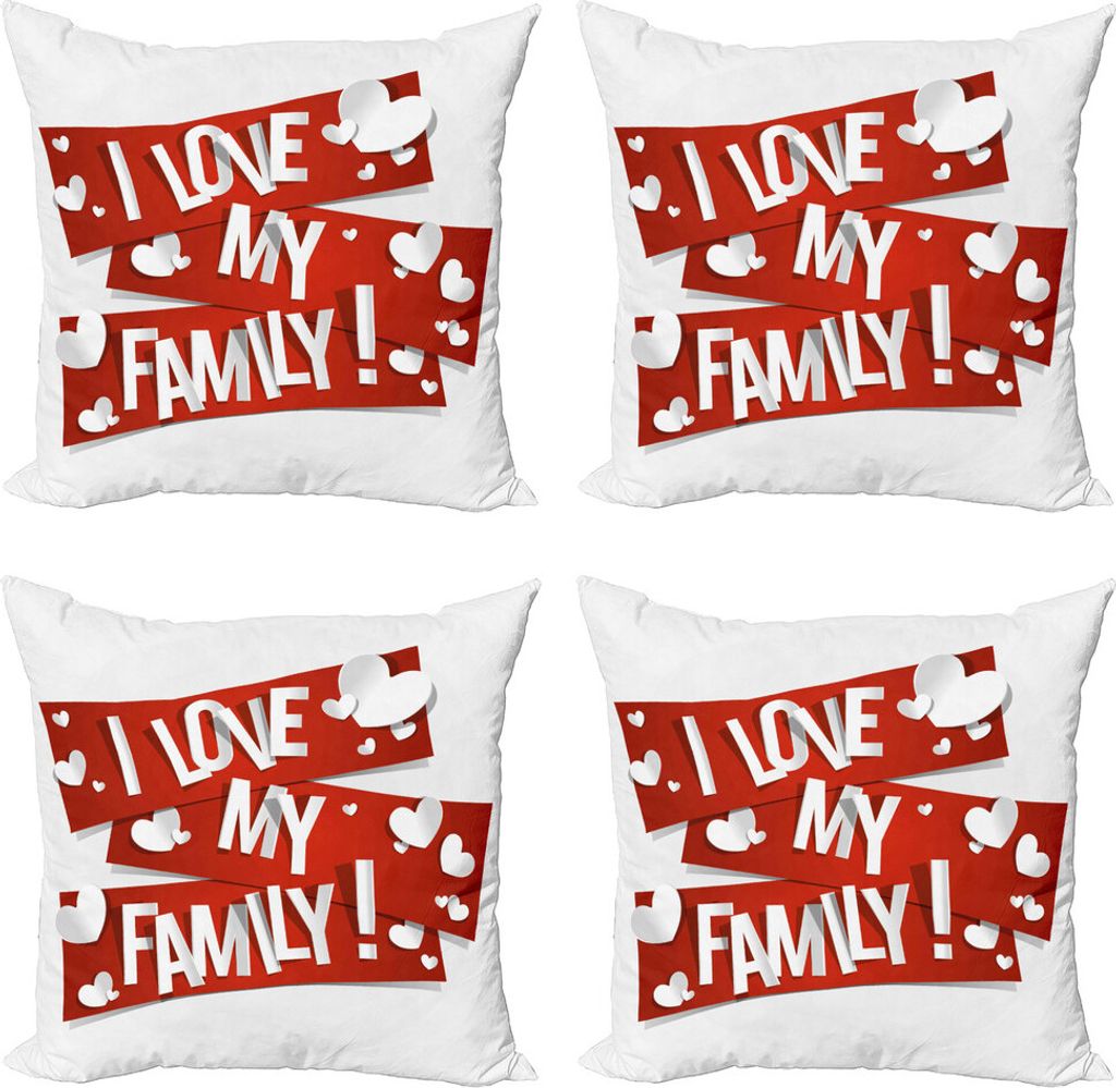 ABAKUHAUS Familie Kissenbezug Set (4 Stück), Familie Liebe Herz, Moderner Doppelseitiger Digitaldruck, 50 cm x 50 cm, Orange Weiss