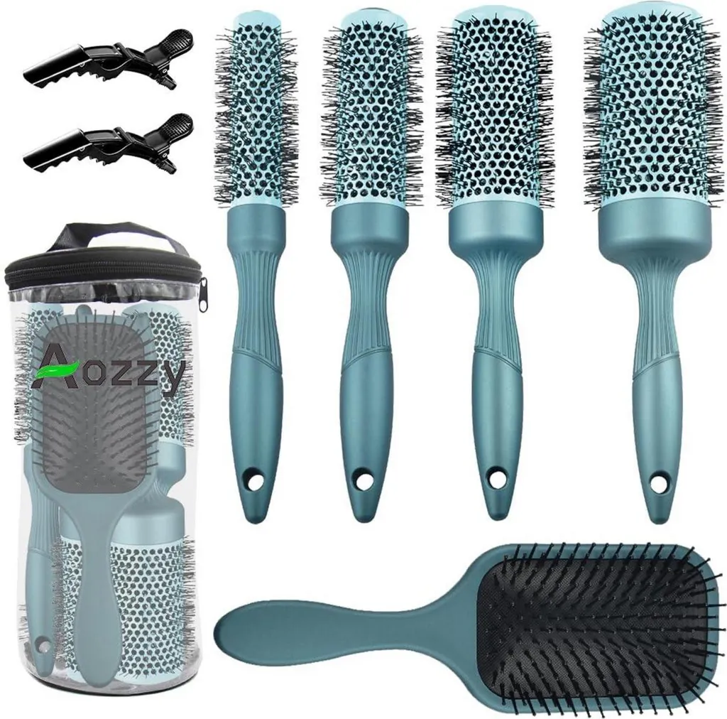 Kit de Brosses Rondes Thermiques avec Brosse de Massage pour Cheveux