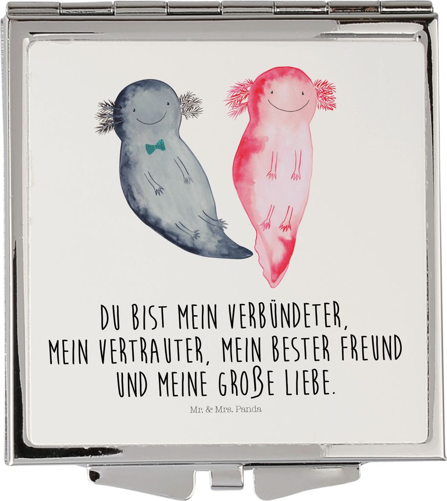 Mr. & Mrs. Panda Schminkspiegel Axolotl Freundin - Weiß - Geschenk, Liebe, Valentinstag, Klappbarer Spiegel, Kosmetikspiegel, Taschenspiegel, Frau...