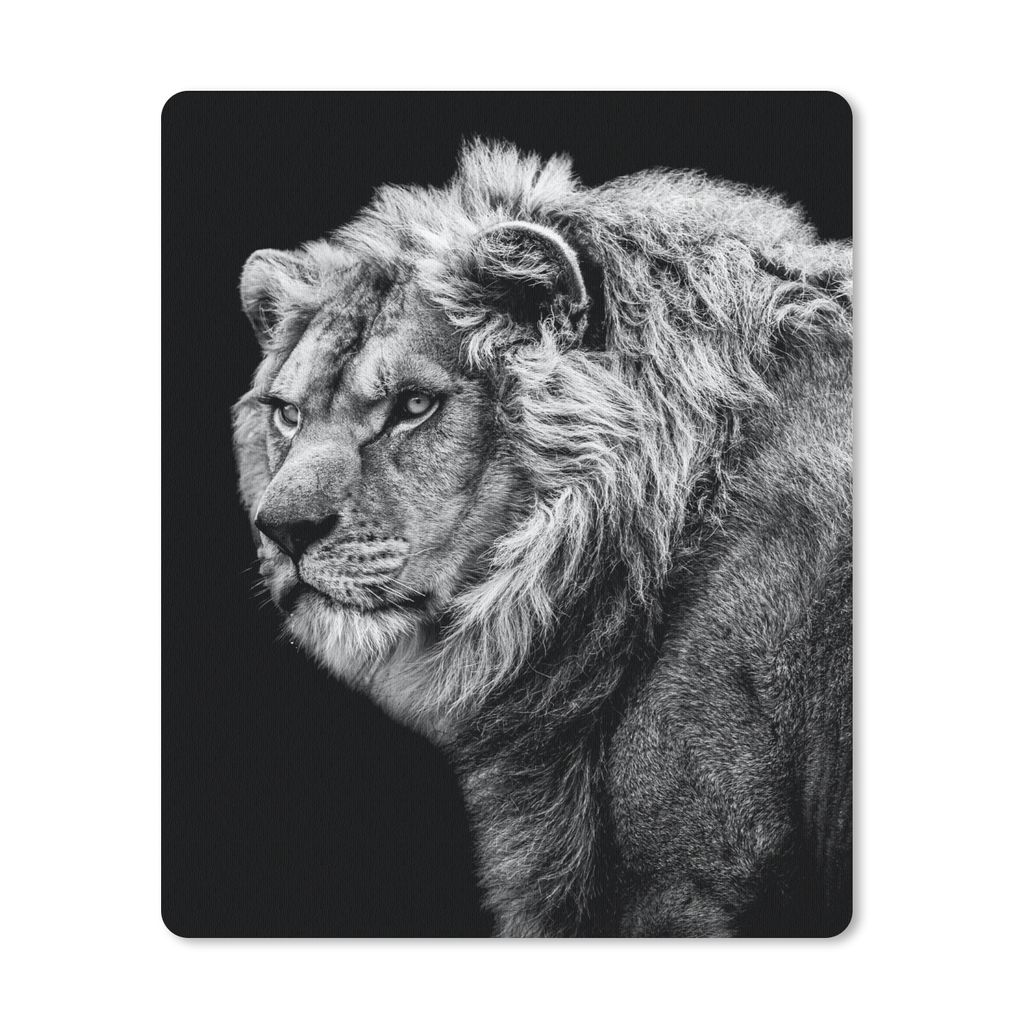 MuchoWow Mauspad Mousepad Löwe - Porträt - Wildtiere - Schwarz - Weiß 30x40 cm - Mousepads - Maus Mat - Pad - Mausunterlage - Mausmatten