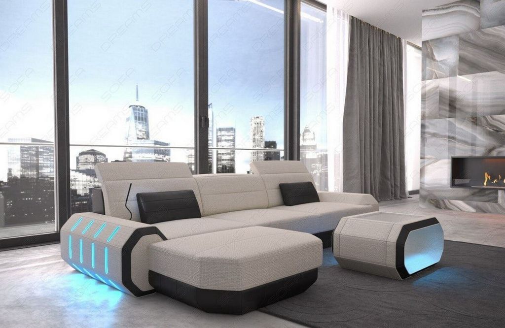 Mini Stoffsofa Roma L Form Sofa mit Licht USB Webstoff Strukturstoff