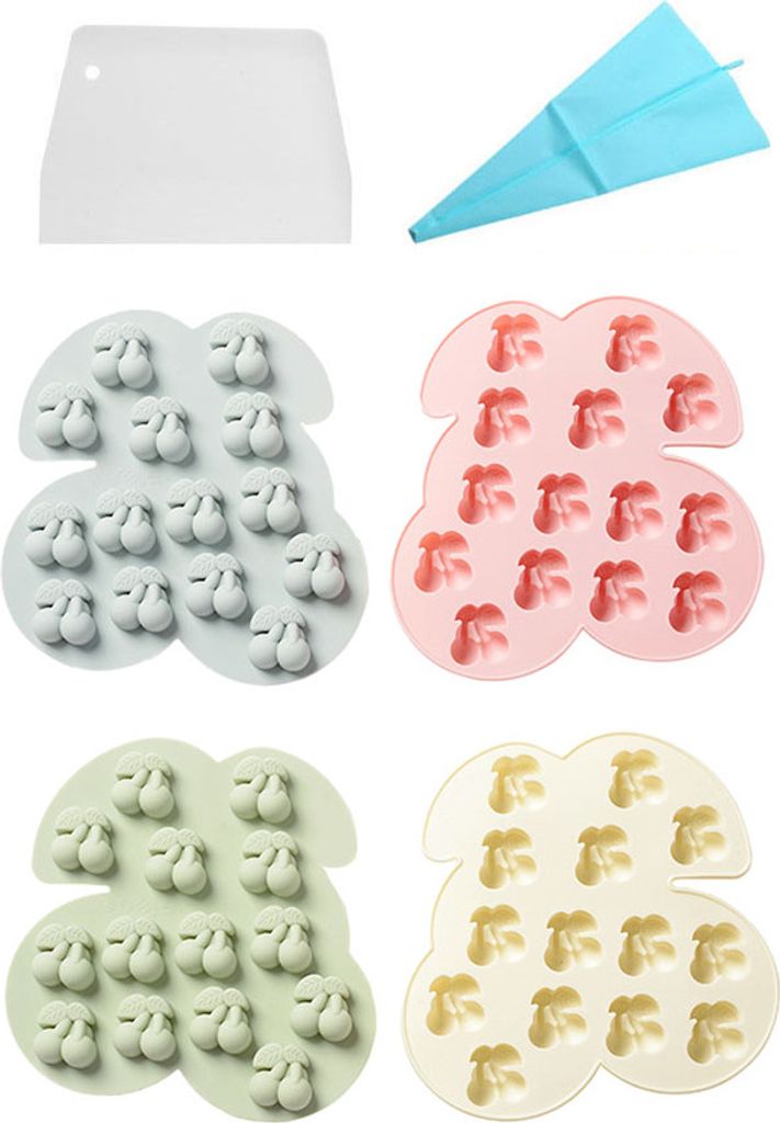 4 Stück 3D-Kirsch-Silikonform Mit 14 Mulden Für Fondant, Schokolade, Süßigkeiten, Gummipaste, Polymerton, Harz, Küche, Backen, Zuckerhandwerk,...