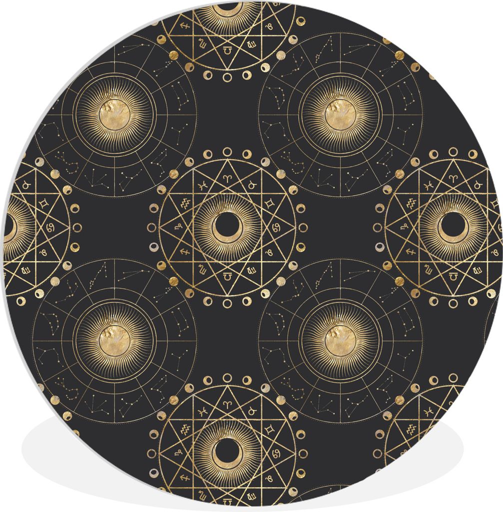 MuchoWow Rundes Wandbild - Runde Bilder Muster - Spirituell - Gold Ø 90 cm Kreis Wanddekoration Kunststoff - Wandkreis - Wandschmuck - Wand-Krei...