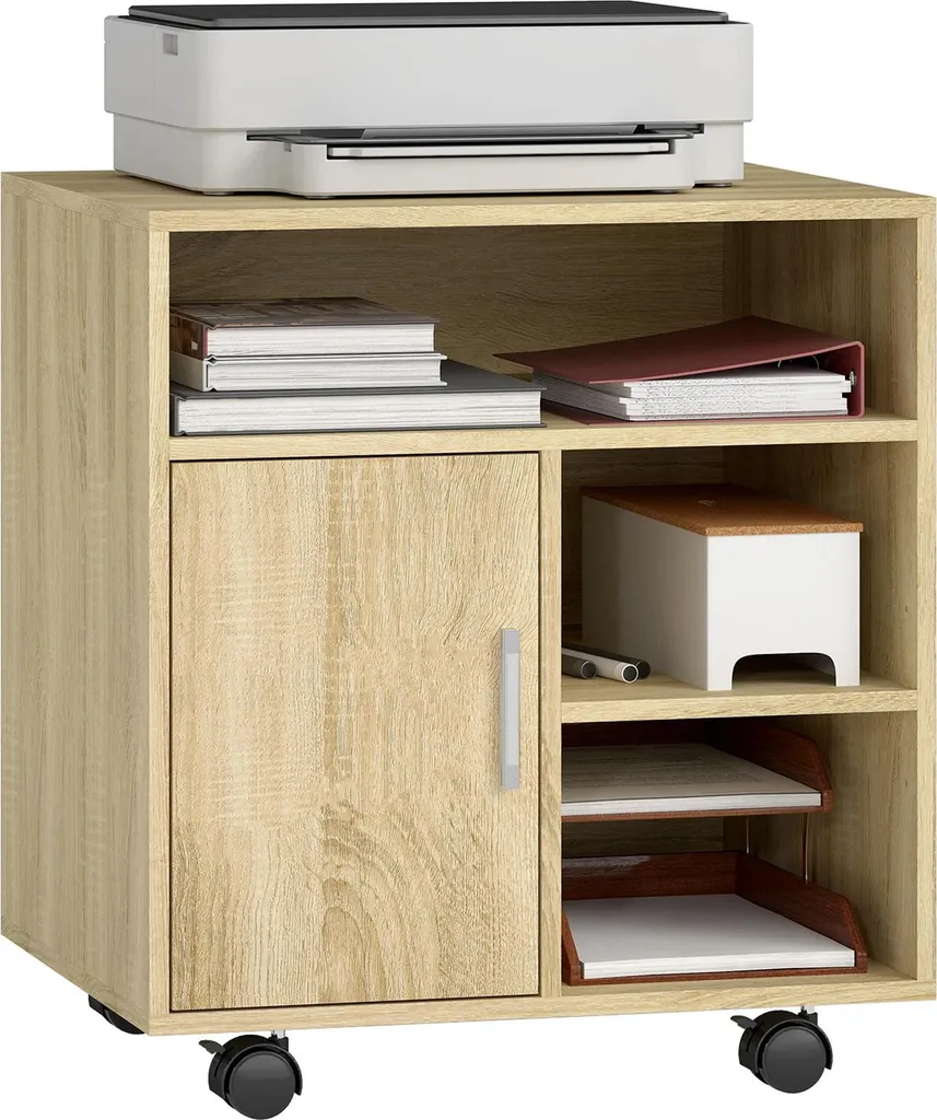 Meuble pour imprimante à roulettes 60x50x65,5 cm - Support en bois naturel