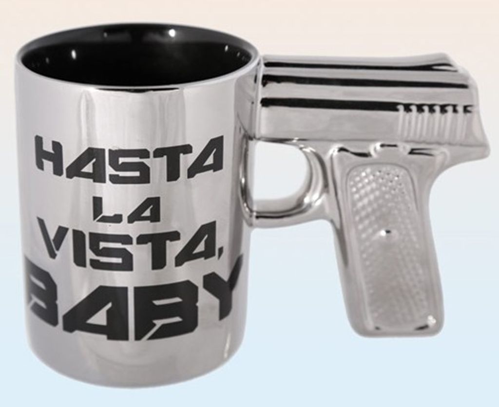 Tasse Kaffeetasse Pistolengriff Revolvergriff Kaffeebecher Hasta la Vista 