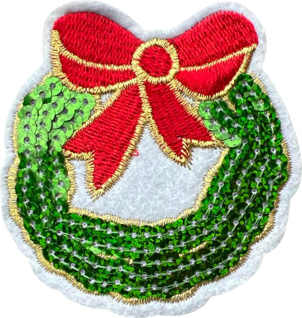 Weihnachtskranz Schleife Pailletten Aufbügelbares Emblem Patch