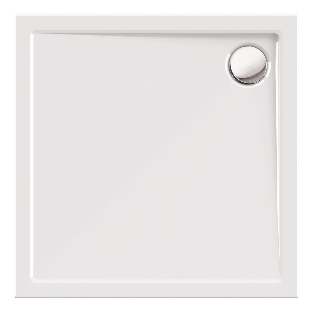 Calmwaters Quadrat-Duschwanne Modern Select, eckige bodengleiche Brausewanne aus Acryl, 80 x 80 x 2,5 cm mit Ablaufloch in 90 mm, Duschtasse in W...