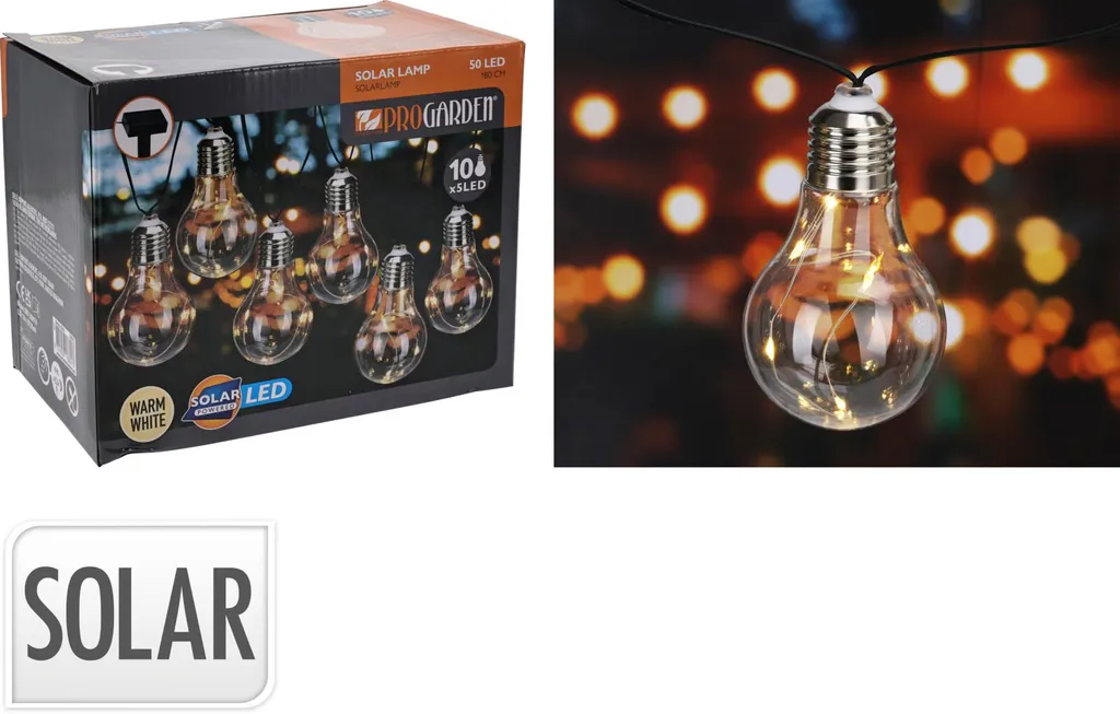 Éclairage solaire extérieur étanche avec guirlande guinguette 10 LED