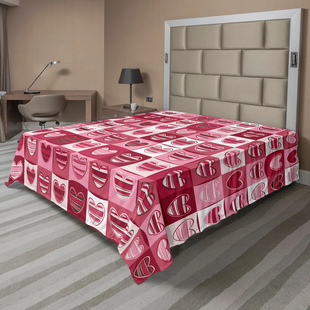 ABAKUHAUS Drap Plat de Saint-Valentin avec Cœurs Géométriques 244x205cm