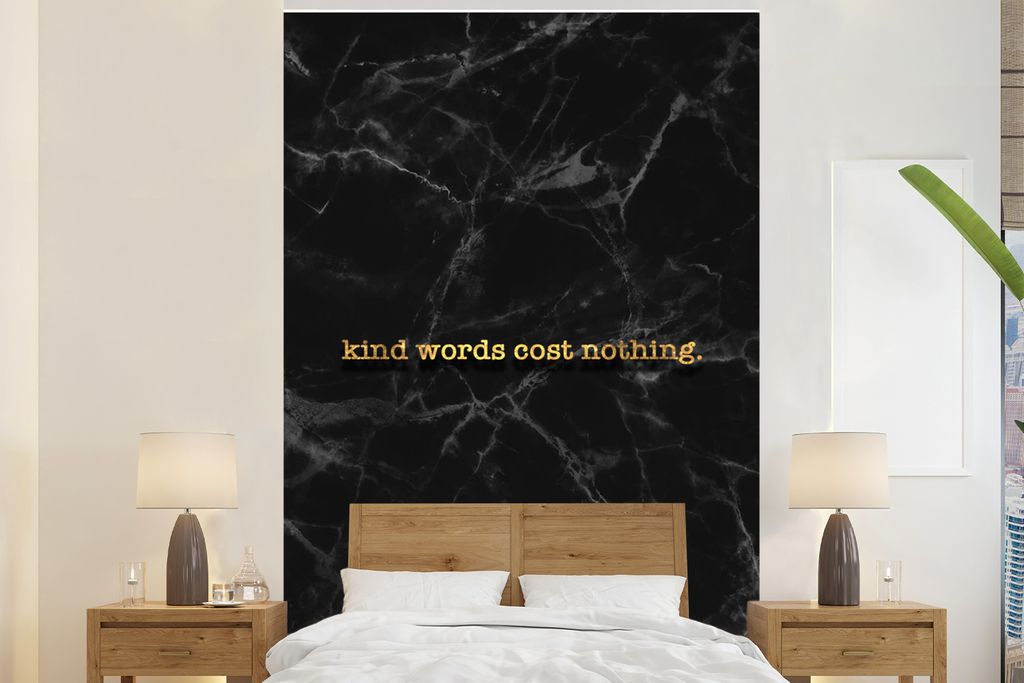 MuchoWow Fototapete für Wohnzimmer oder Schlafzimmer Wandtapete Vinyl Motivtapete Zitate - Sprichwörter - Gold - Marmor - 145x220 cm - Wanddeko...