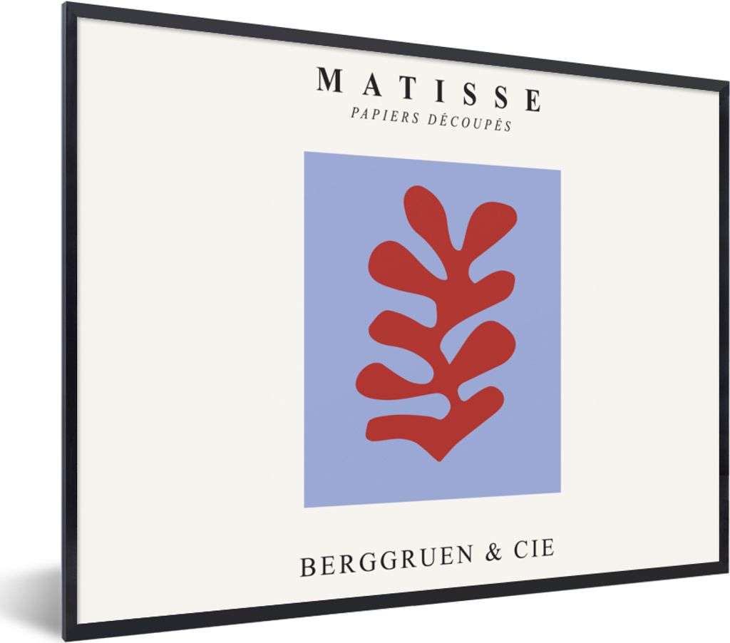 MuchoWow Gerahmtes Poster Matisse - Blatt - Rot - Blau - Abstrakt 40x30 cm - Poster mit Schwarzem Bilderrahmen Wandposter Rahmen Foto Bilder - Ku...