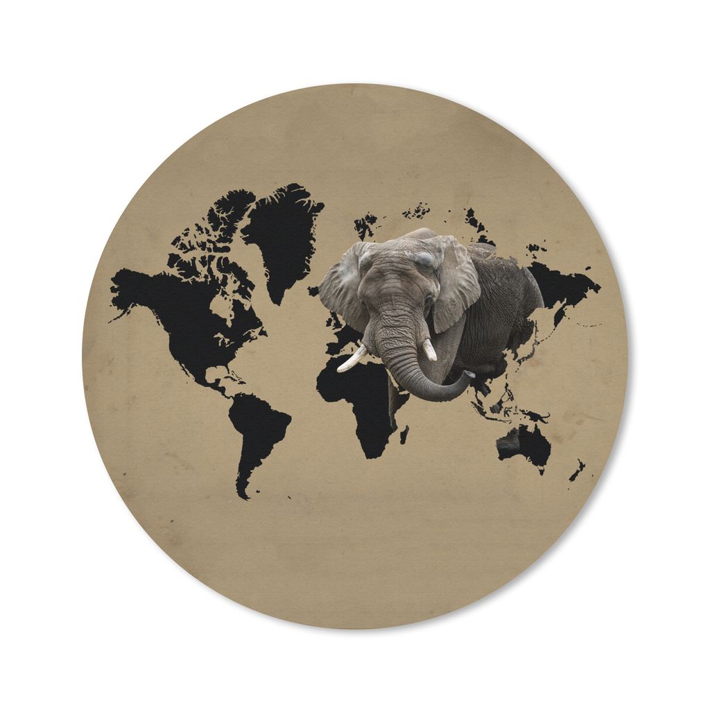 MuchoWow Mauspad Mousepad Weltkarte - Elefant - Braun 50x50 cm - Mousepads - Maus Mat - Pad - Mausunterlage - Vinyl