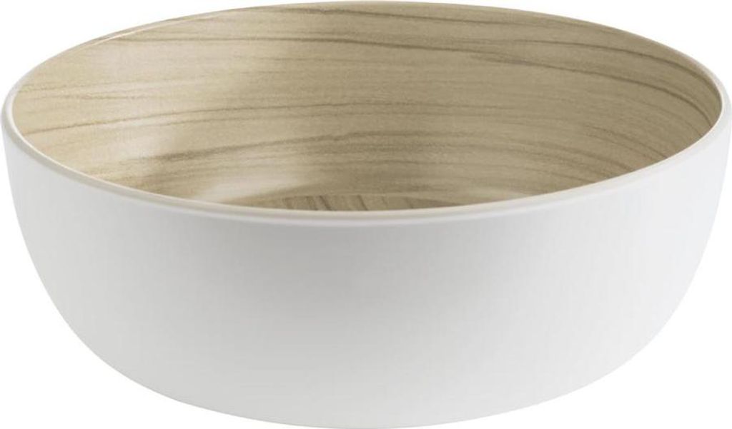 APS 84932 Schale FRIDA, Melamin, Ø 21,5 cm, Höhe 7,5 cm, weiß/Holzoptik