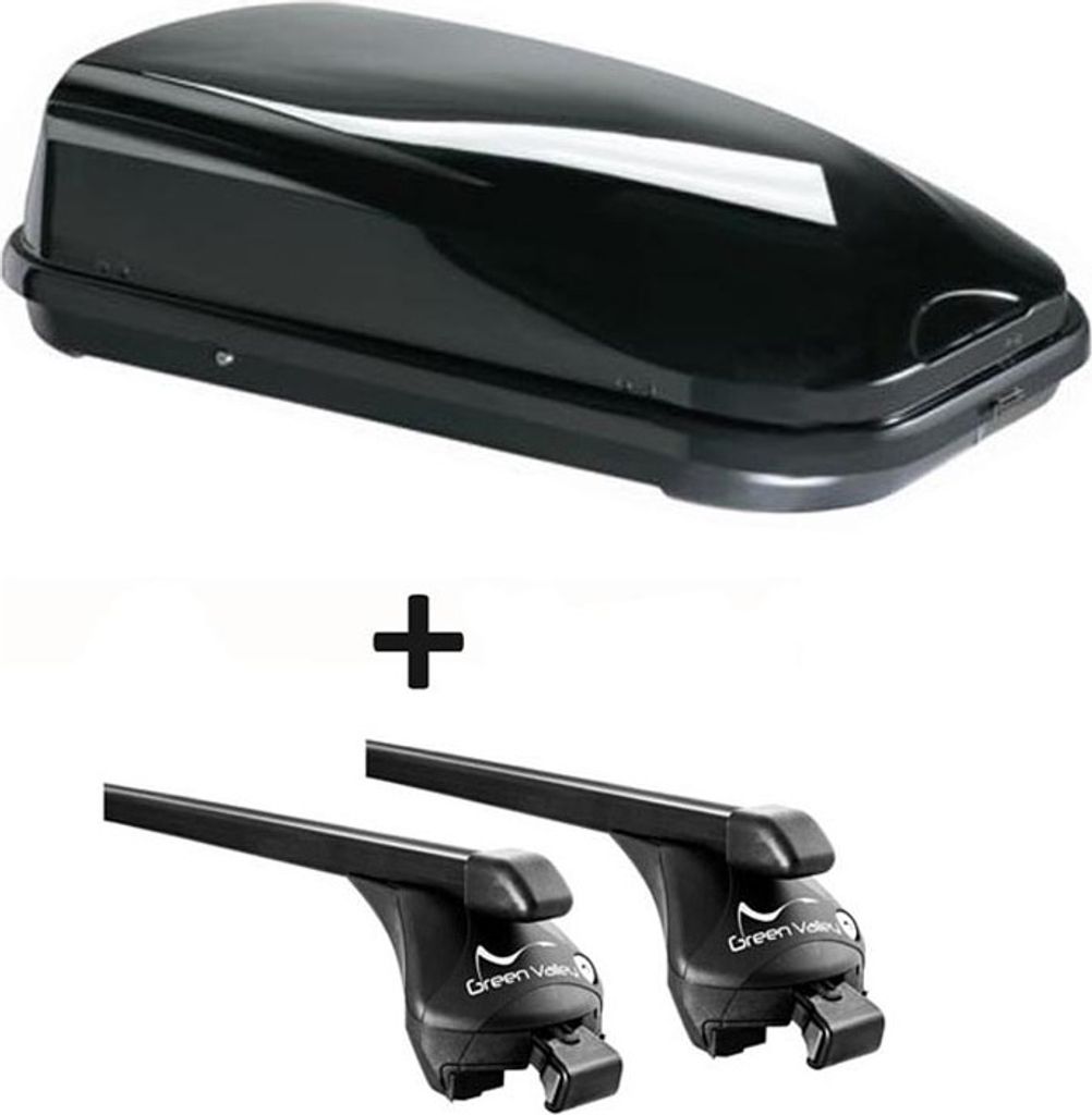 Dachbox VDPFL320 320Ltr schwarz glänzend + Relingträger Quick kompatibel mit für Mercedes E-Klasse S213 Kombi ab 2017 aufl. Reling