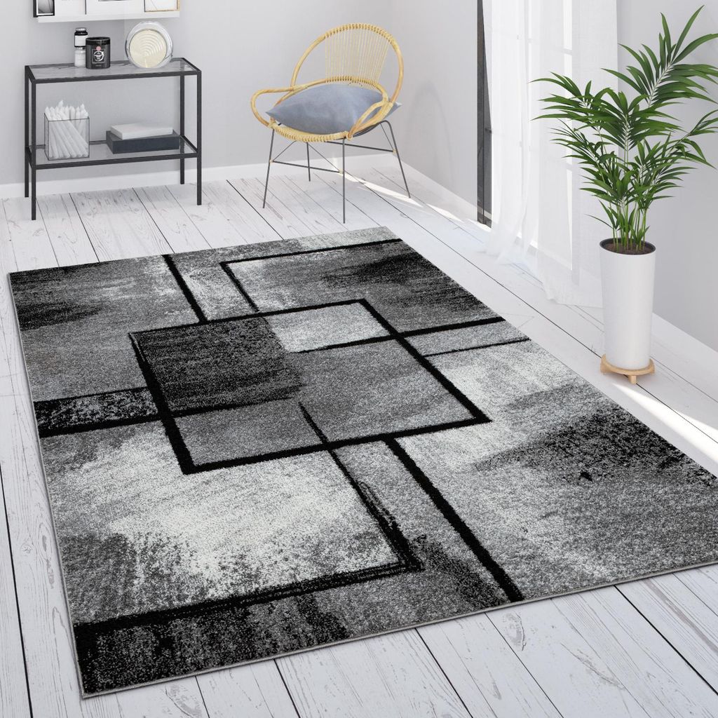 Teppich Grau Wohnzimmer Vintage Kurzflor Geometrisch Produktbild 