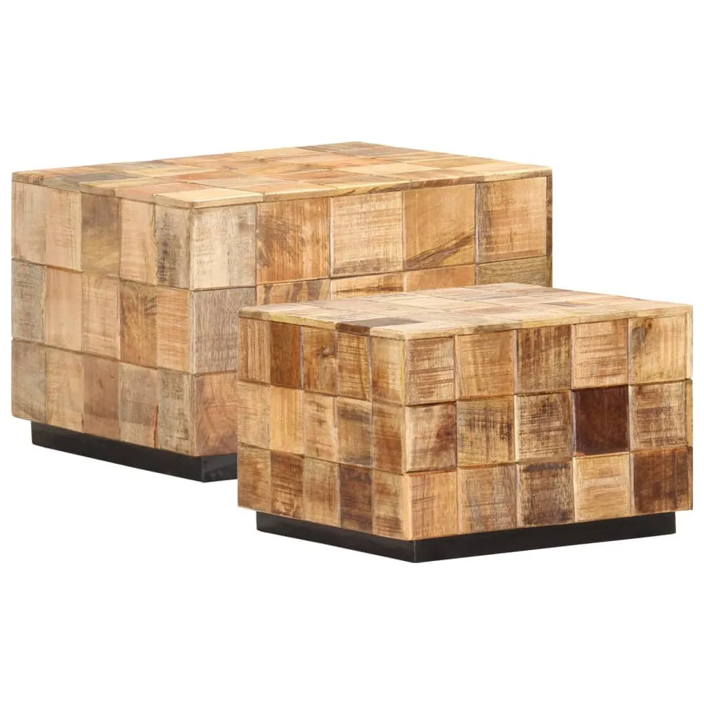 Tables de Salon Cubiques en Bois de Manguier - Set de 2 Blocs Massifs