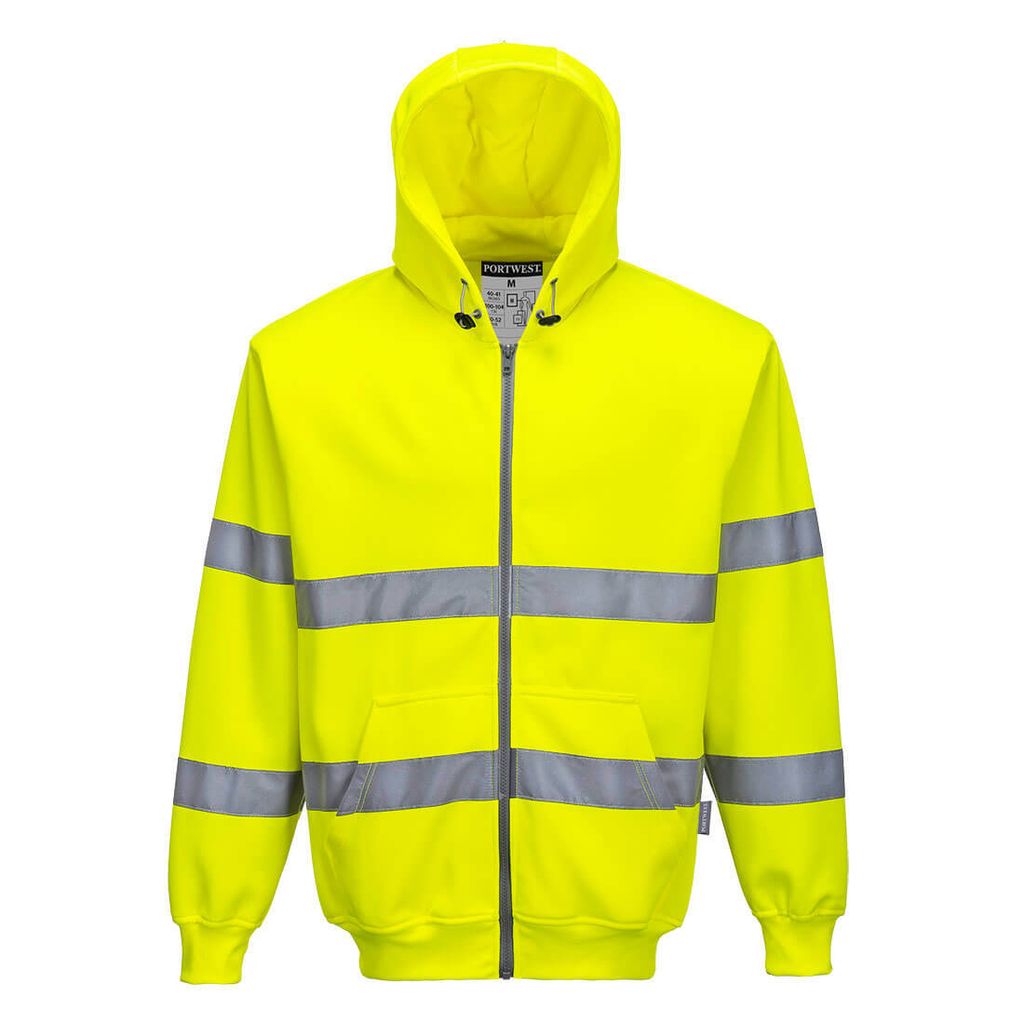 Portwest B305 Warnschutz- Kapuzensweatjacke mit Reißverschluss Yellow Gr. 4XL