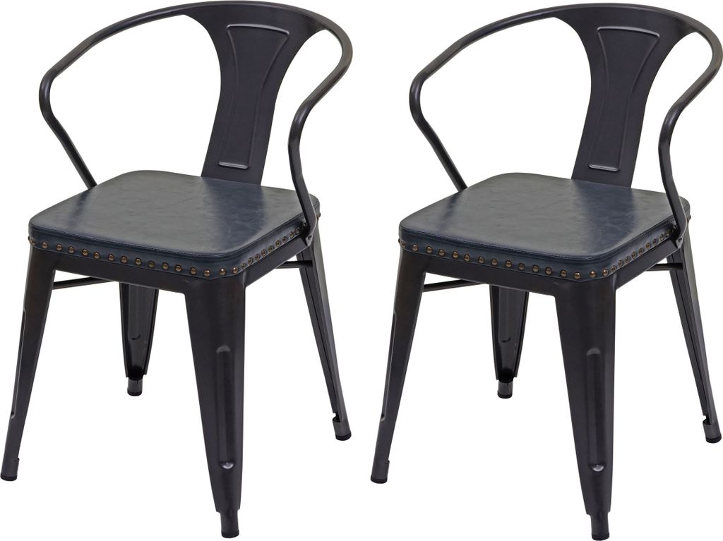 2er-Set Esszimmerstuhl MCW-H10d, Stuhl Küchenstuhl, Chesterfield Metall Kunstleder Industrial Gastronomie schwarz-grau