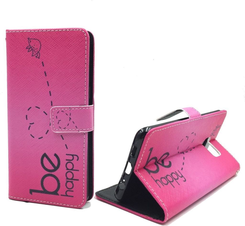 Handyhülle Tasche für Handy Samsung Galaxy S6 Edge Plus Be Happy Pink