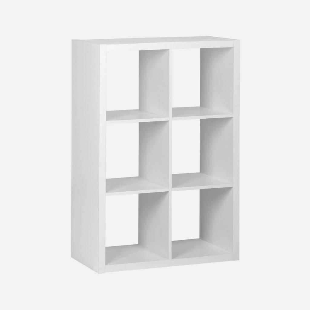 sweeek - Bücherregal Holzoptik 2 Ebenen 6 Stauräume - Weiß