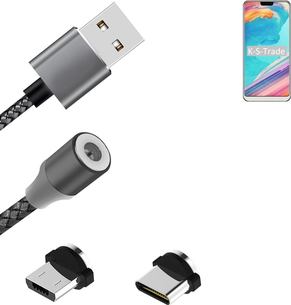 K-S-Trade Hochwertiges Magnet-Lade-kabel Sync-Kabel Daten-Kabel für Ulefone T2 Pro mit USB-Typ-C-Anschluss und Micro-USB-Anschluss 2A bis zu 480mbps