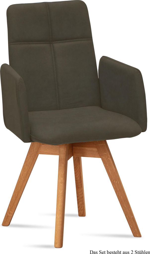 Armlehnstuhl drehbar (2er-Set) Dorey 52x92x60 Eiche geölt/Khaki