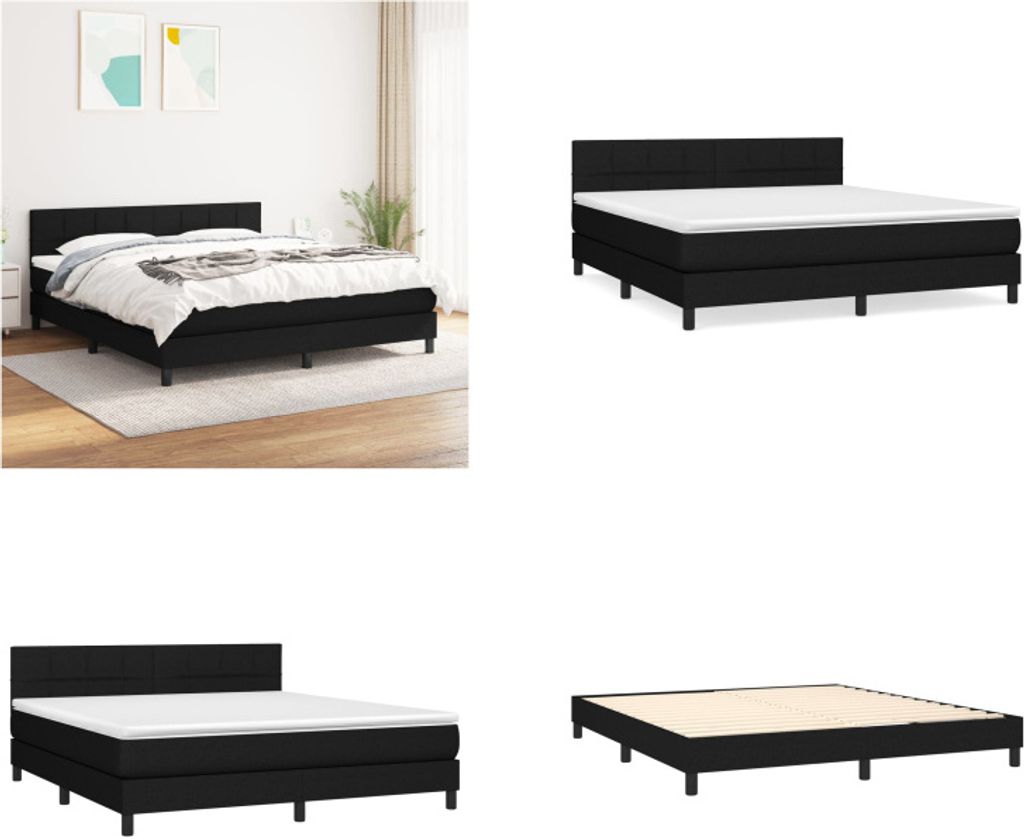 vidaXL Boxspringbett mit Matratze Schwarz 180x200 cm Stoff - Boxspringbett - Boxspringbetten - Bett - Schlafzimmermöbel