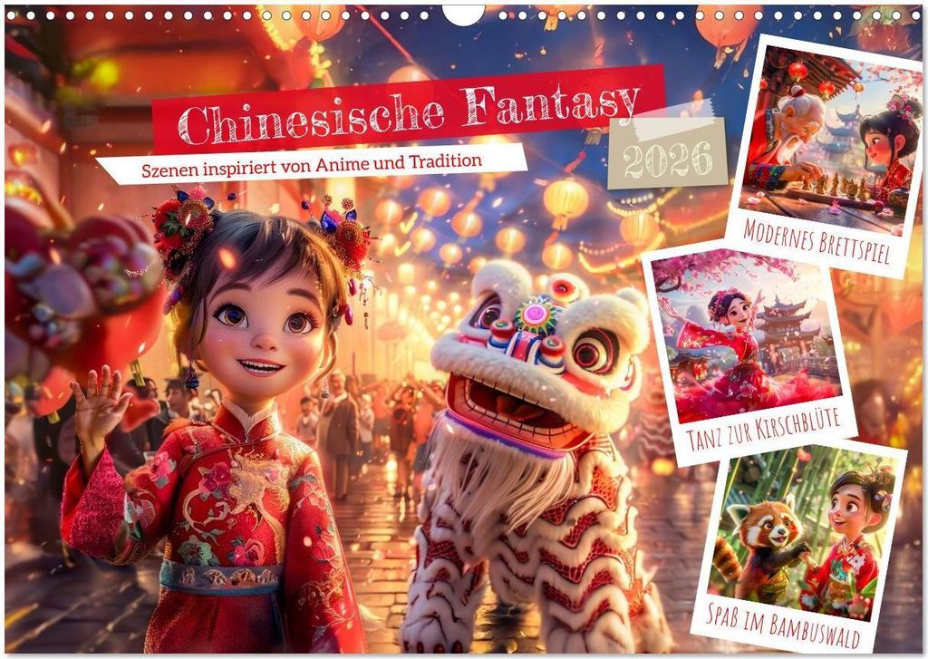 Chinesische Fantasy - Szenen inspiriert von Anime und Tradition (Wandkalender 2026 DIN A3 quer), CALVENDO Monatskalender