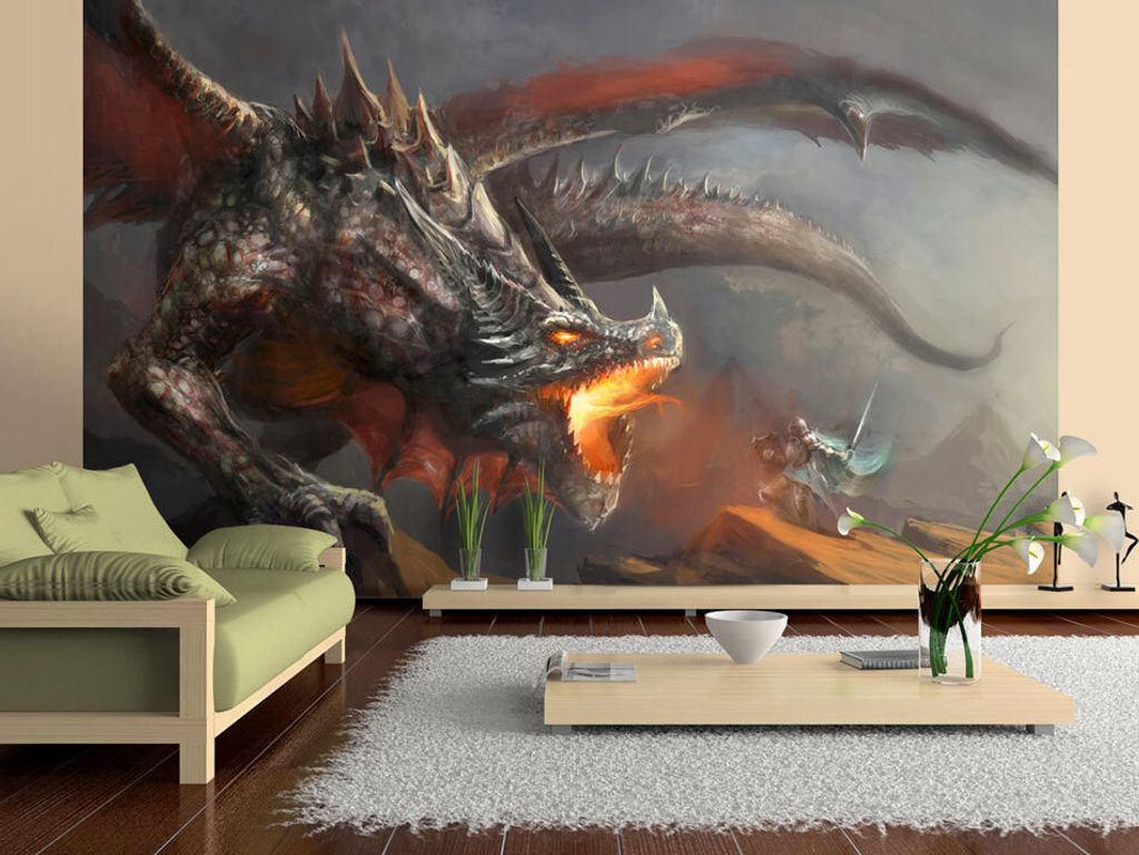 Vlies Fototapete Drache 400x280 cm Tapeten Wandtapete XXL Dragon Ritter g-A-0080-a-c