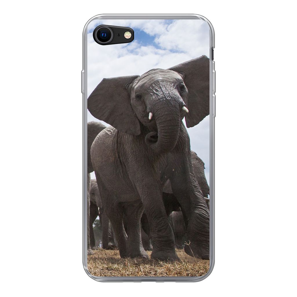 MuchoWow Handyhülle Schutzhülle Hülle für iPhone SE 2022 Elefant - Tiere - Natur - Flachland Silikon Softcase Handy Hülle - Schutzhülle