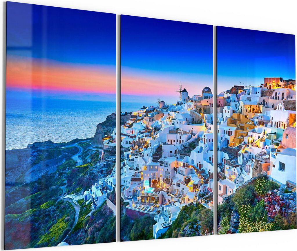 DEQORI Glasbilder Acryl 3x50x100 cm 'Häusermeer auf Santorini' Wandbilder XXL groß