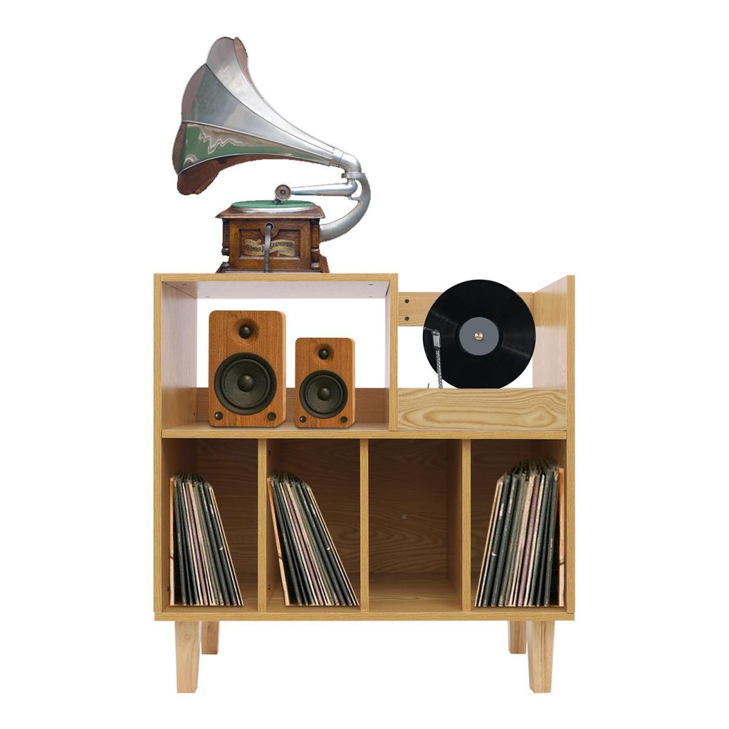 6 Fächer Plattenspieler-Ständer mit Regal Beistelltisch Halterung Holzfarbe für Schallplatten