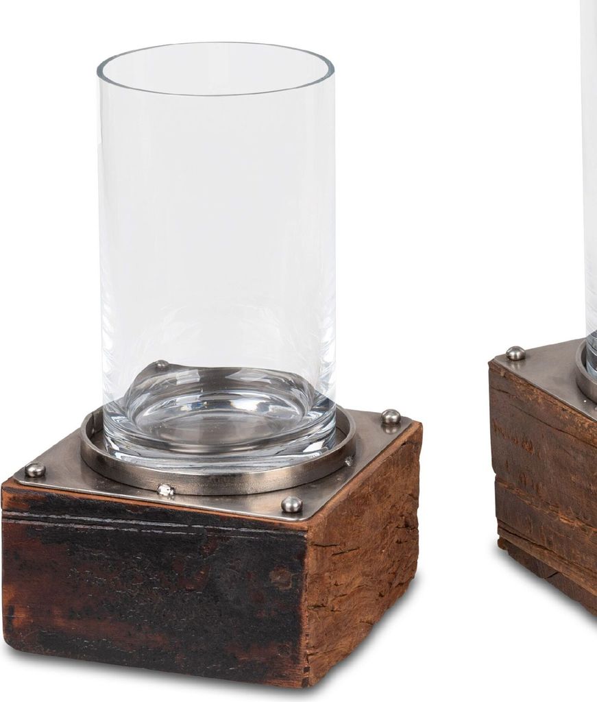 Kerzenhalter, Leuchter WILI ANTIK auf Fuß eckig H. 30cm Holz + Metall Formano WA