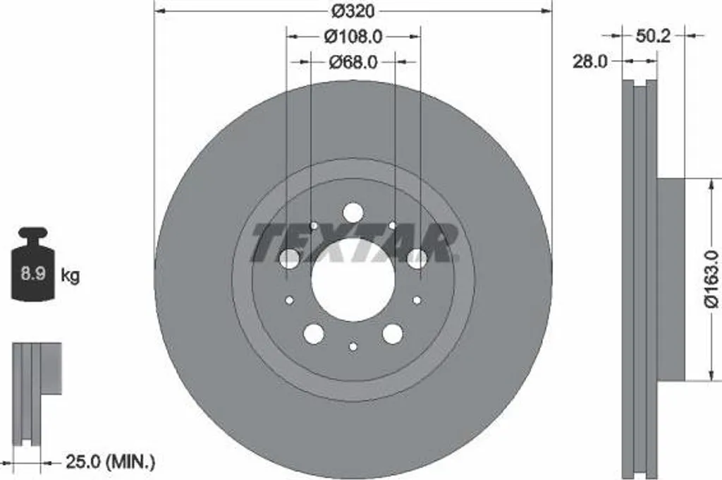 Disque de frein Textar 92178203 haute performance pour Volvo S60 et S80