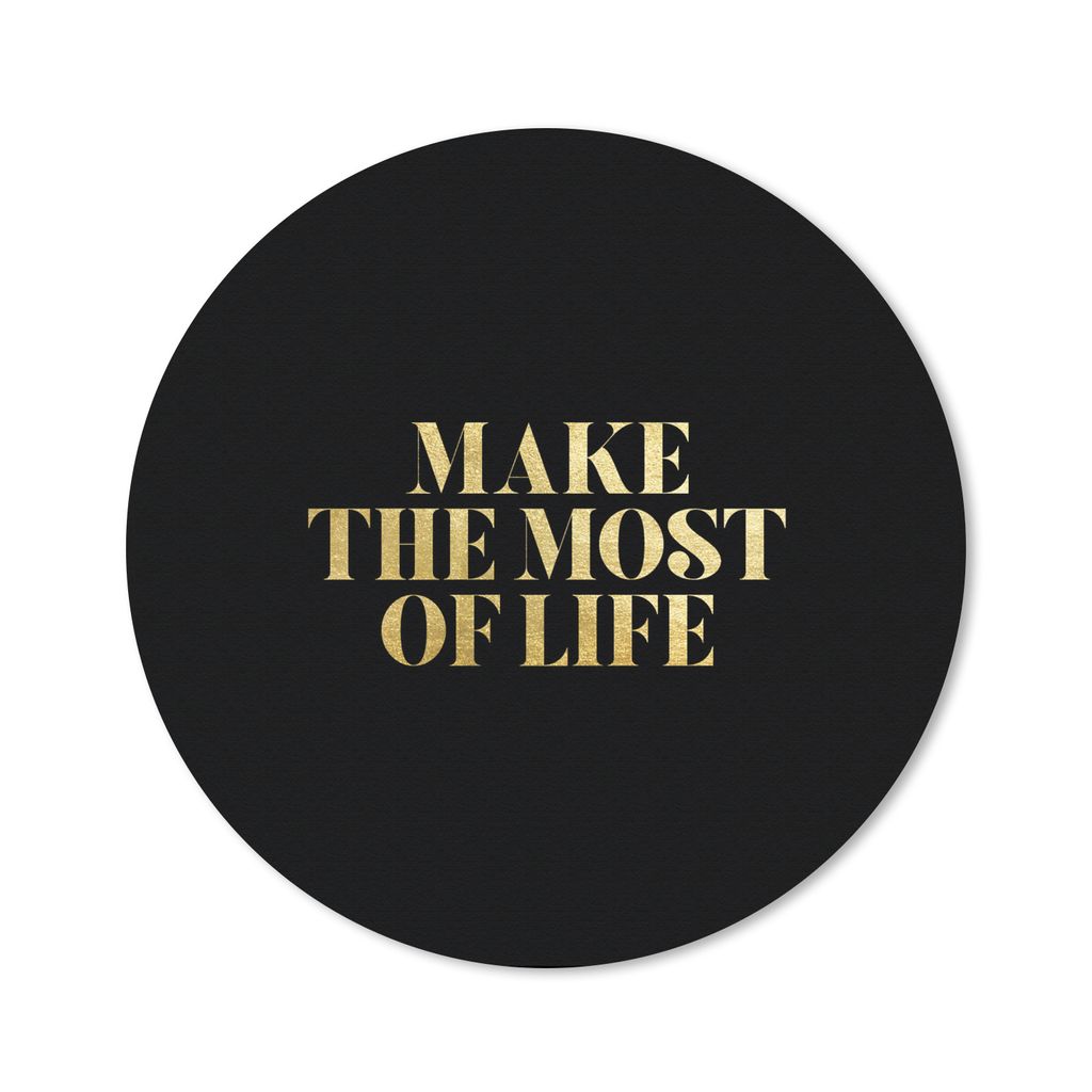 MuchoWow Mauspad Mousepad Zitat - Leben - Gold - Schwarz 40x40 cm - Mousepads - Maus Mat - Pad - Mausunterlage - Schreibtisch Accessoires