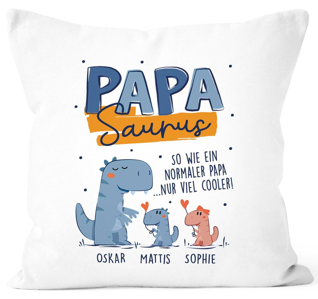 Kissen-Bezug Dino Papasaurus Papa personalisiert mit Namen Geschenke von 1 2 3 4 Kindern Vatertag SpecialMe weiß standard