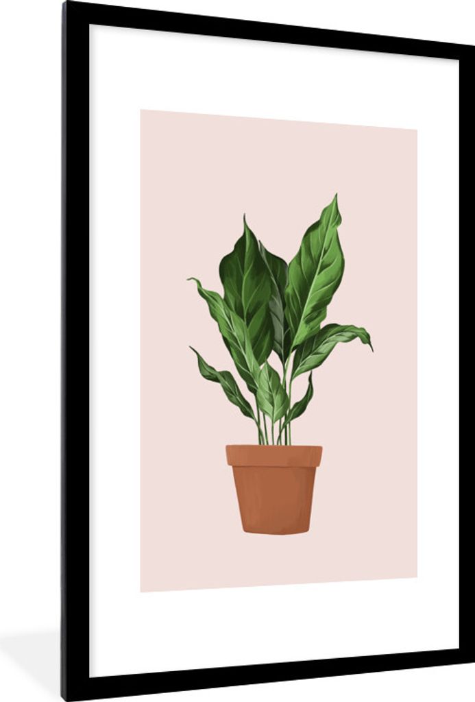 MuchoWow MuchoWow Gerahmtes Poster Pflanze - Blumentopf - Pastell 60x90 cm - Poster mit zchwarzem Bilderrahmen - Dekoration - Wandposter Wohnzi...