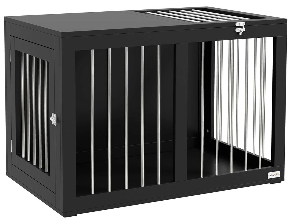 Hundebox im Möbel-Design - Indoor Hundekäfig - 2 Türen - Stahl - Für mittelgroße Hunde bis 20 kg - Grau
