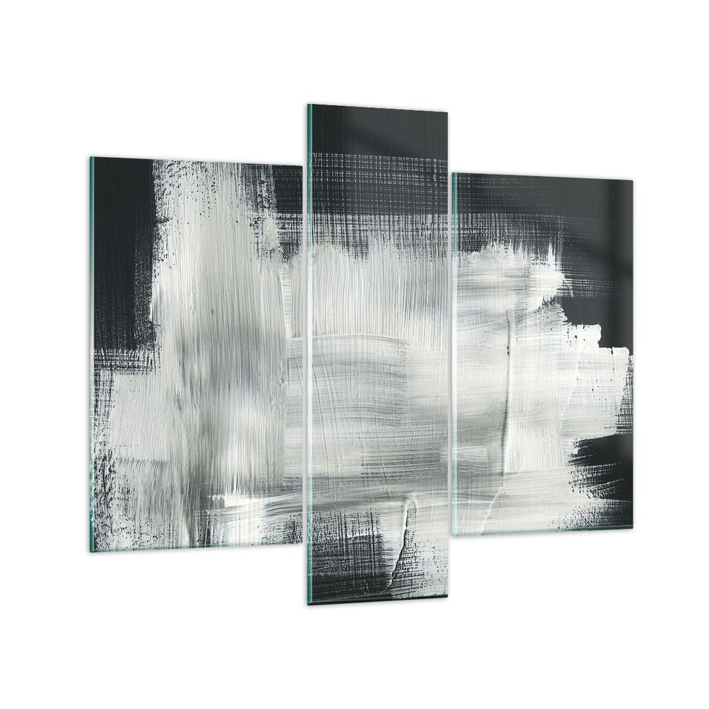 Bilder auf glas - 3 Teile - Abstraktion Schwarz Weiß - 95x80cm - Glasbilder - Wandbilder - Bilder - zum Aufhängen bereit - Wanddekoration aus Gla...