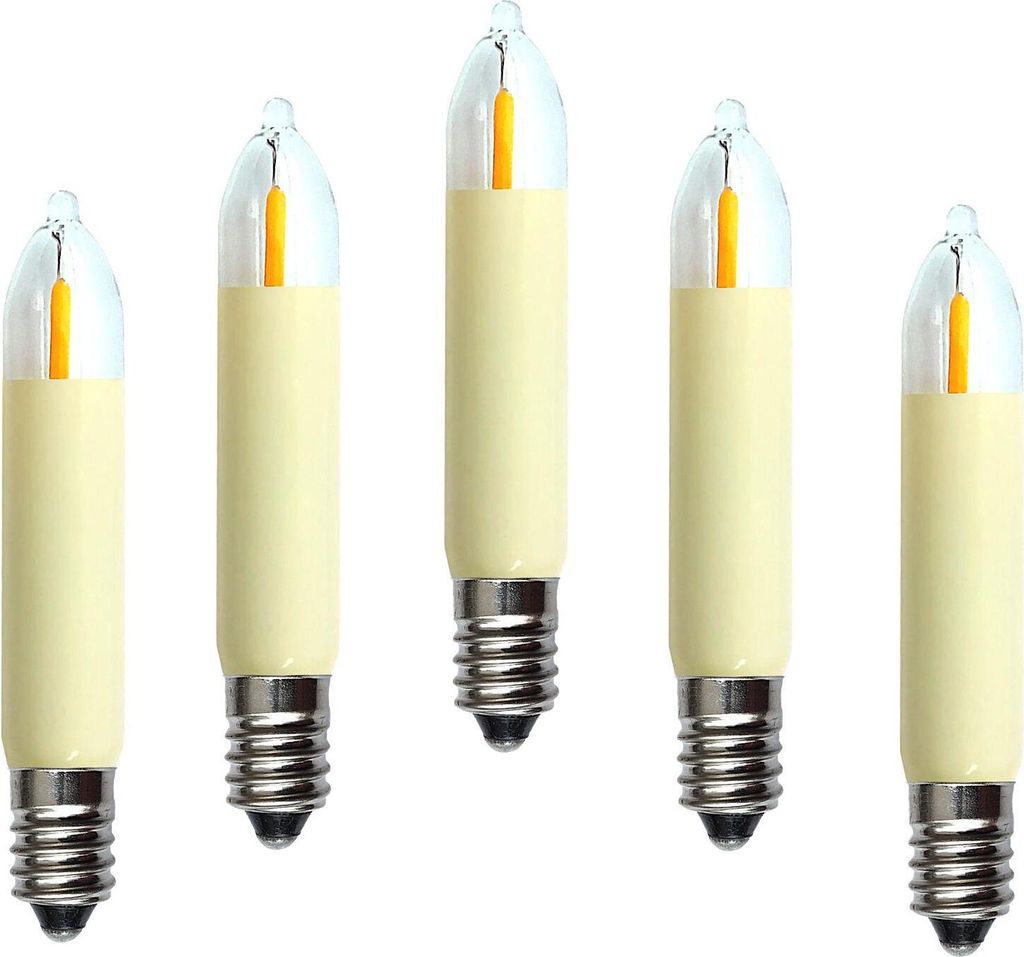 5 Stück LED Filament Kleinschaftkerze 14V 0,2W E10 für 16-17 Brennstellen / Ersatzlampe Glühbirne Minischaftkerze für Lichterketten Pyramide We...