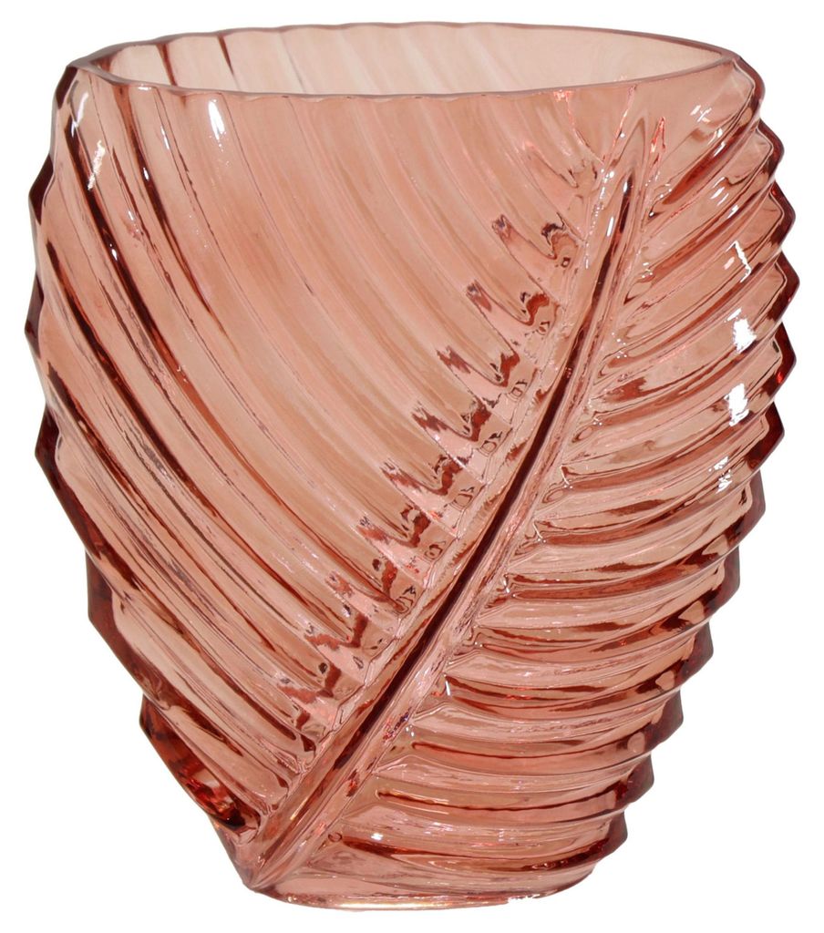 Mega Collections Vase Leafy - rosa - Blatt-Relief - 11 x 21 cm