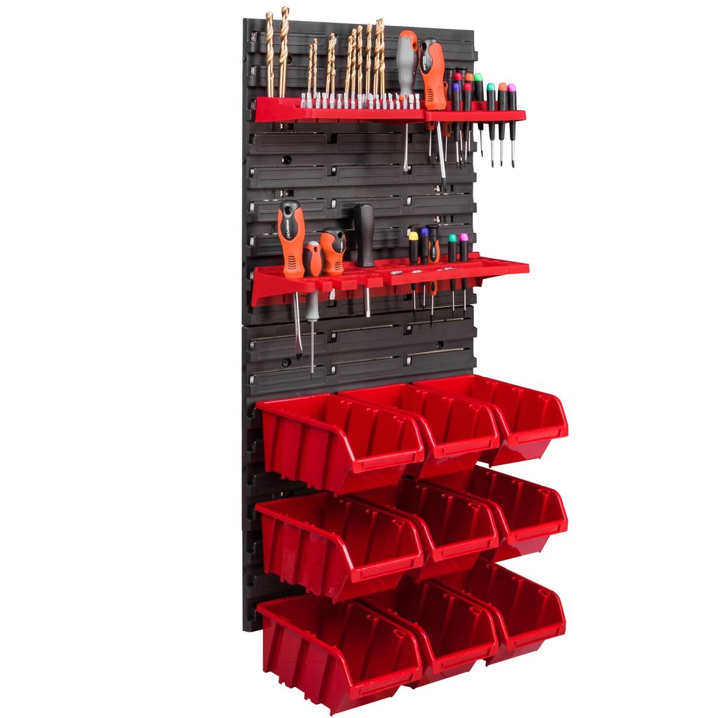 9 Stapelboxen Werkzeughalter Wandregal Werkstattregal Werkzeugwand 39x78cm Werkzeughalter Lagersystem Schüttenregal Sichtlagerkästen Extra Starke...