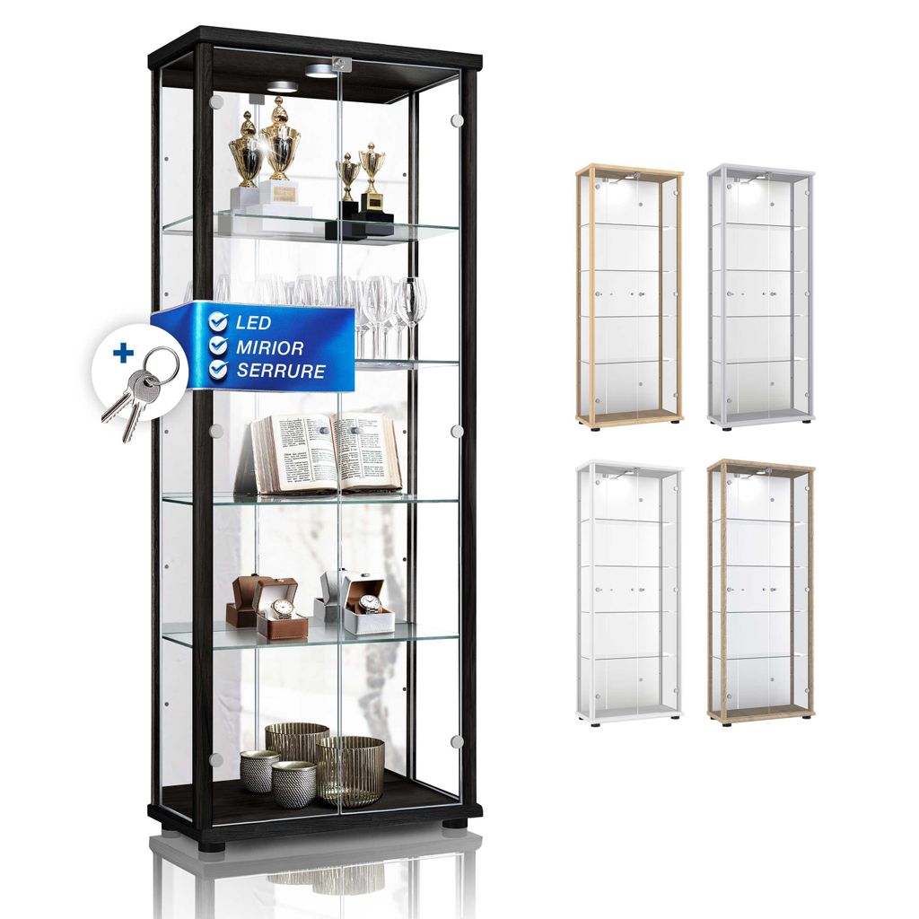 K-Möbel Vitrine en verre debout en noir (176x67x33 cm) avec Image du produit 