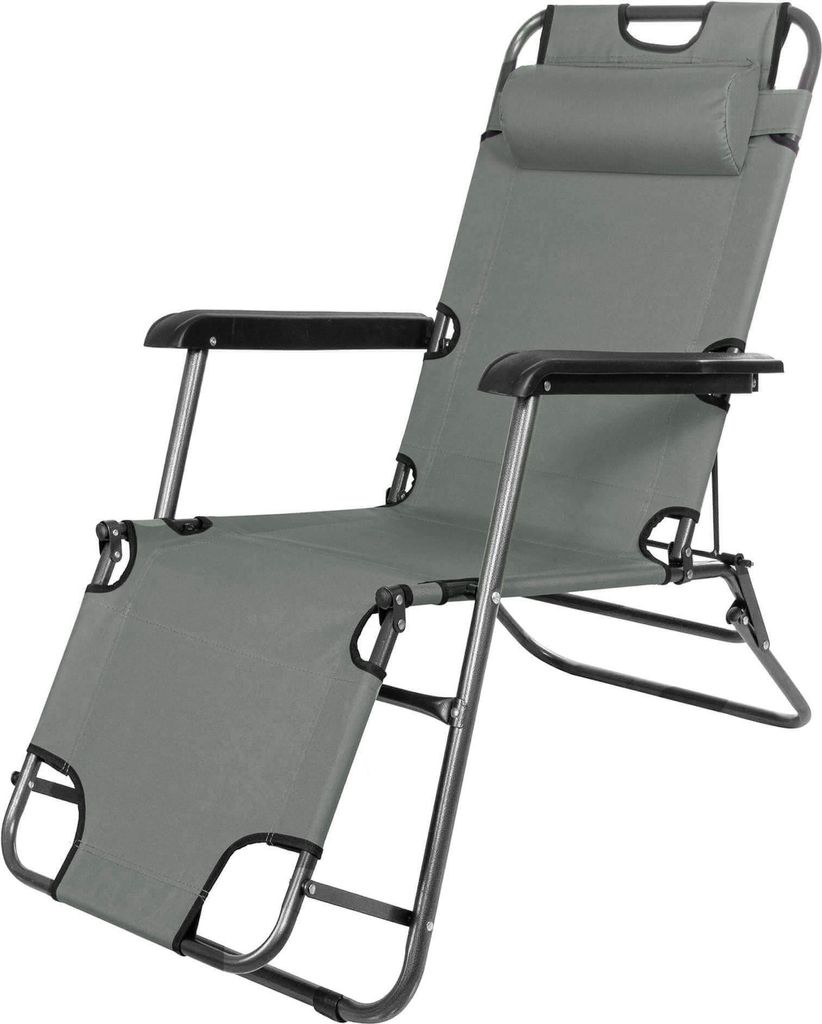 A gray reclining lounge chair is shown against a white background.