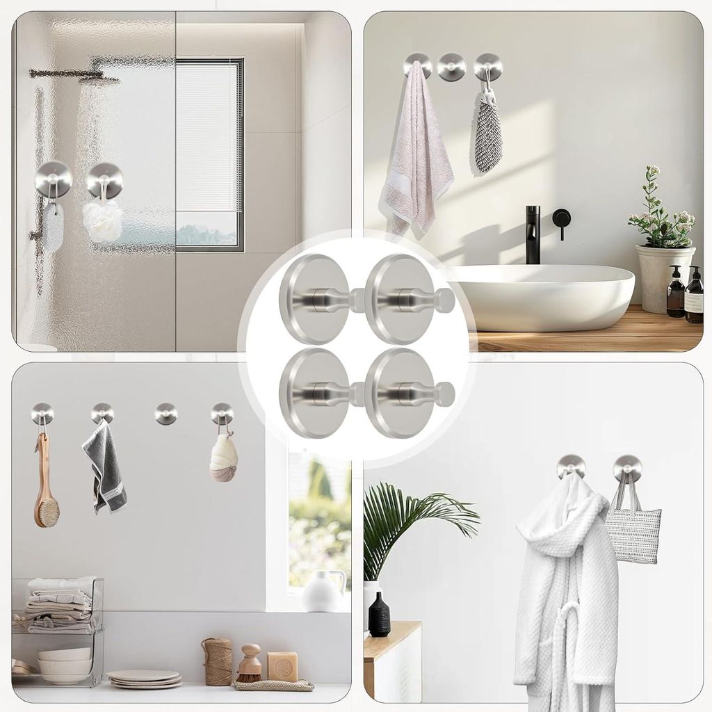 Roha Saugnapfhaken - 4 Stück - Handtuchhalter - extra starke Saugnapf - silberner Vakuum-Saugnapf - vielseitig einsetzbar