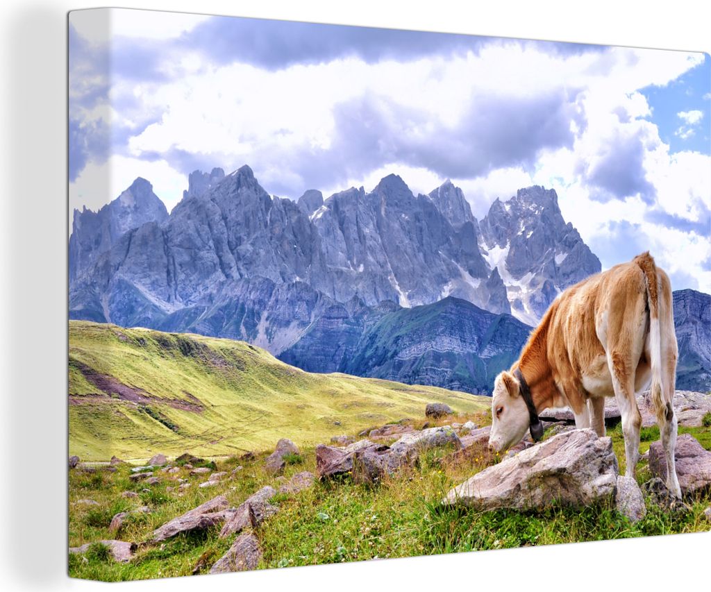 OneMillionCanvasses - Leinwandbilder - 140x90 cm, Kuh - Stein - Berg, Wandbilder Kunstdruck Wanddekoration - Foto auf Leinwand - Gemälde auf Hol...