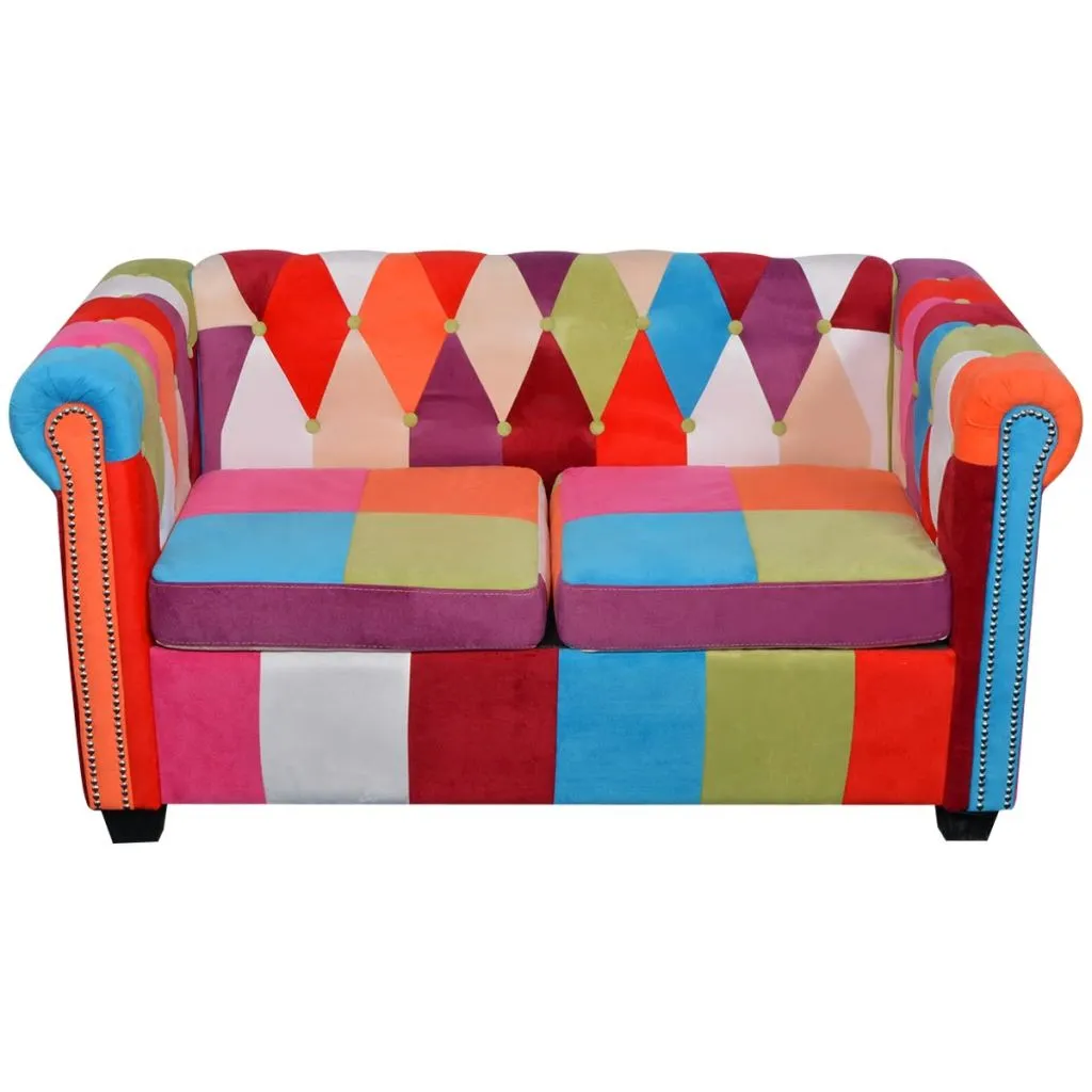 Canapé Chesterfield Tissu 2 Places avec Assise Rembourrée Confortable