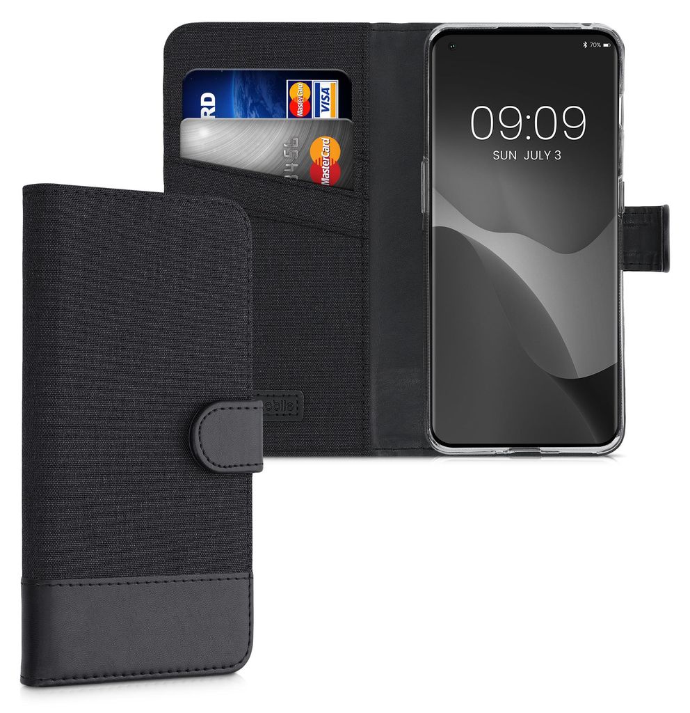 kwmobile Wallet Case kompatibel mit OnePlus 10 Pro 5G - Hülle mit Ständer - Handyhülle Kartenfächer Anthrazit Schwarz