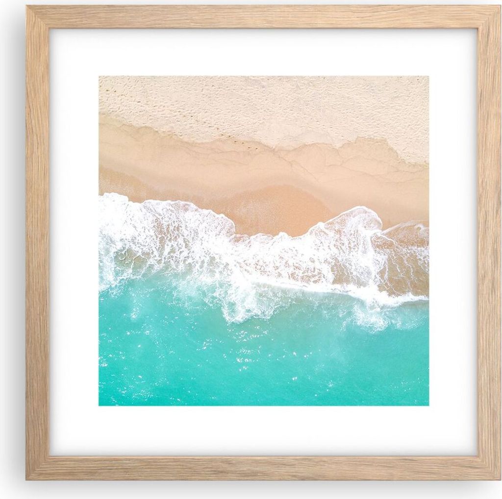 Gerahmtes Poster - Rahmen in heller Eiche - Meer Welle Sand - 30x30 cm - Wand Bild - Wanddeko - Wandbilder - Kunstposter - Wandposter - Bilderrahme...